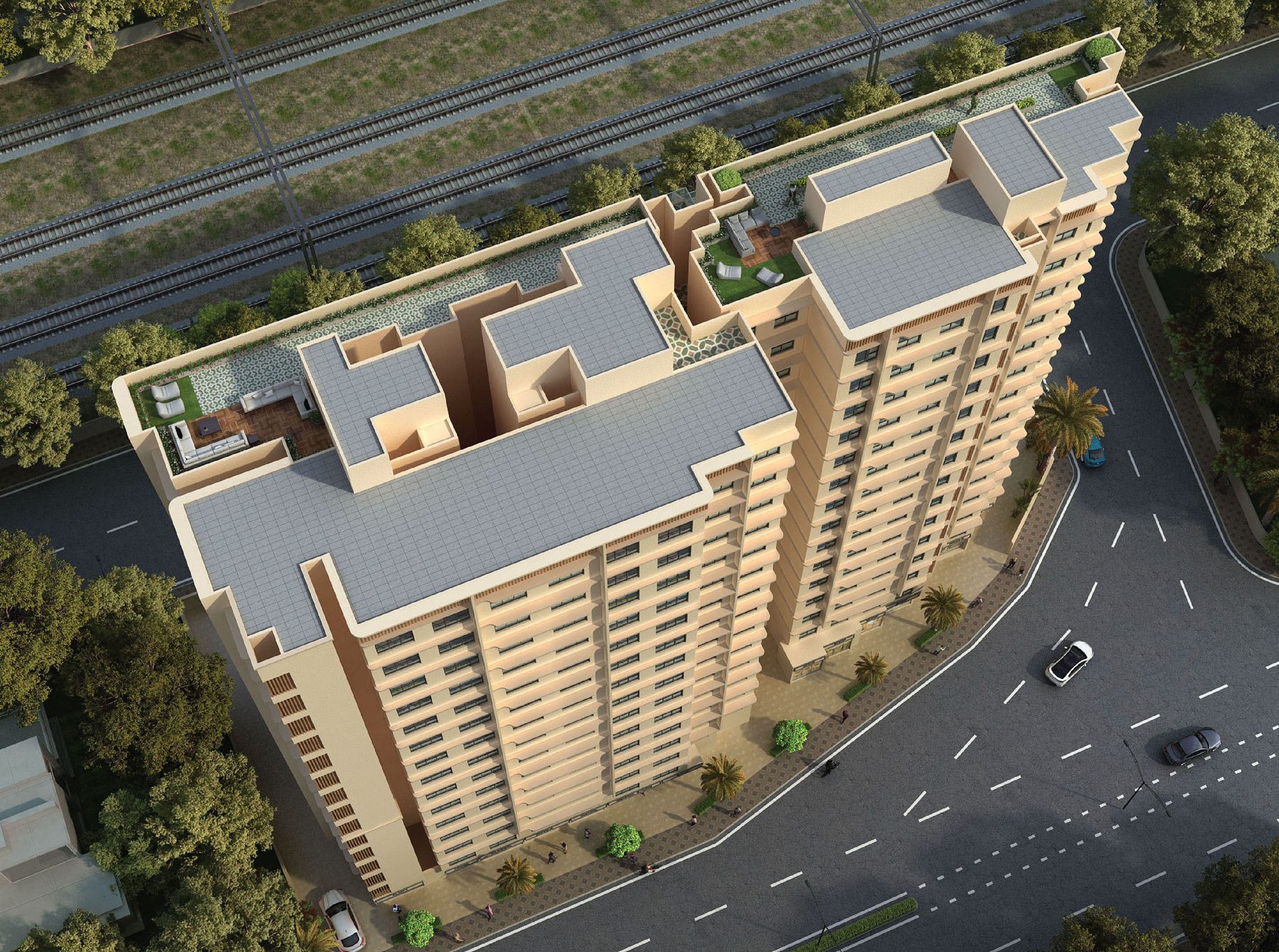 Aerial view of Sankirt Jasmine and the surrounding Andheri East neighbourhood