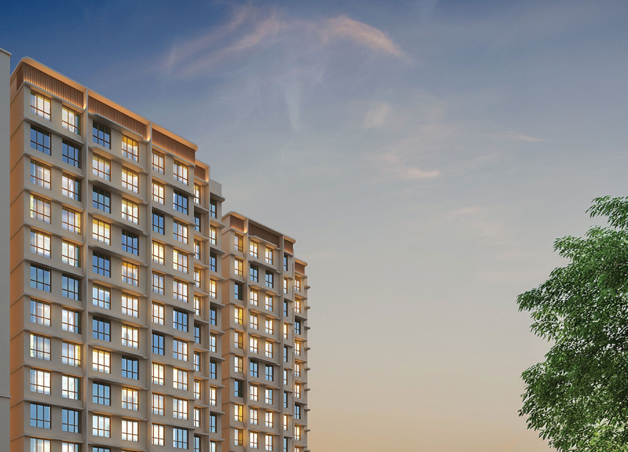 Sankirt Jasmine residential tower at dusk, Mogra Village, Andheri East, Mumbai