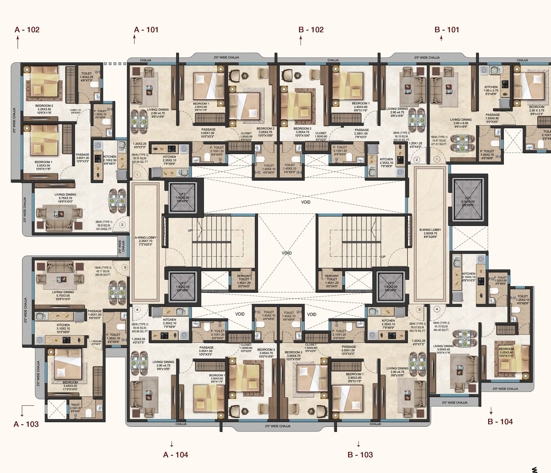 Typical floor plan for the 1st to 7th and 9th to 12th floors